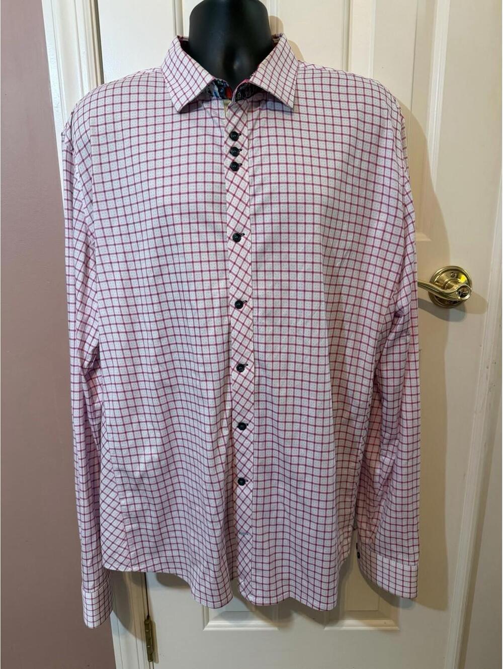 Au Noir Windowpane Check Button Up Shirt Sz 6 2XL Long Sleeve Flip Cuff
